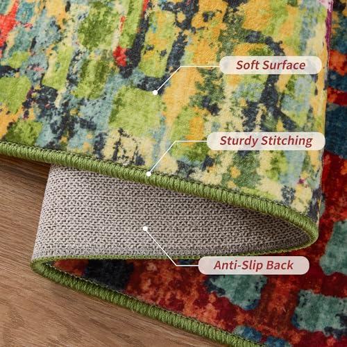Colorful Abstract 2.6x12 Washable Hallway Runner Rug, Non Slip Long Rug