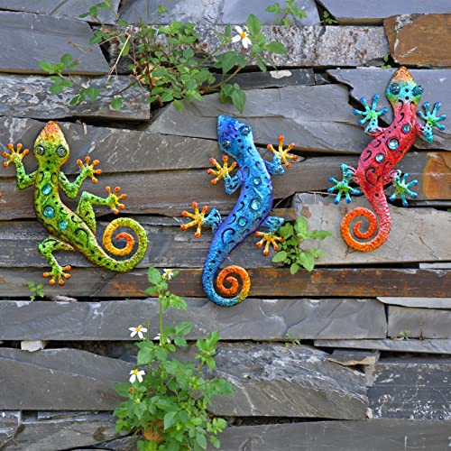 Metal Lizards Outdoor Decor Metal Gecko Wall Decoration Geico Lizard 13.5 * 8.5 Inch 3 Pack Set Suitable for Hanging in Yard Or Fence