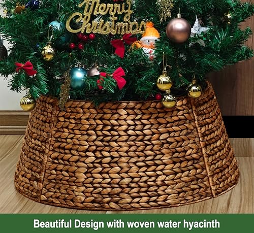 CENBOSS Rattan Christmas Tree Collar, Brown Wash, 36 inch | Easy to Assemble & Store