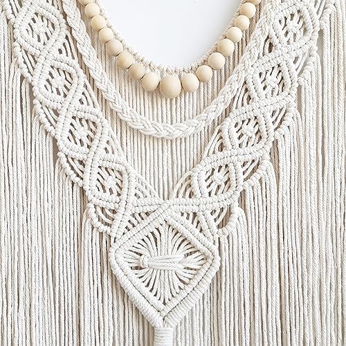 Achart Macrame Wall Hanging Large- Boho Wall Decor- large wall art- Wall Decor Living Room- Macrame Tapestry Boho Decor for Bedroom (Wooden Bead)