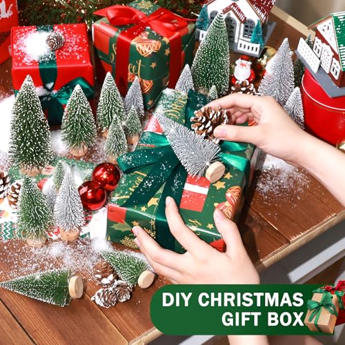 Set of 35PCS Mini Christmas Tree, Christmas Pine Cones, 2oz Fake Snow Powder, Mixed Christmas Decoration, Xmas Village Displays Winter DIY Crafts (Classic Green)