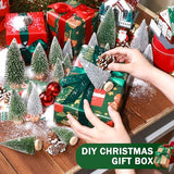 Set of 35PCS Mini Christmas Tree, Christmas Pine Cones, 2oz Fake Snow Powder, Mixed Christmas Decoration, Xmas Village Displays Winter DIY Crafts (Classic Green)