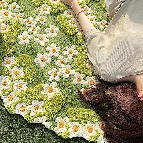 UKELER Green Moss Kids Rug, Soft Shag Round Rug for Kids Cute Moss Non Slip Washable Area Rugs for Nursery Dorm Room Bedroom Bedside Living Room Playroom 49'' x 47''
