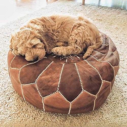 Ottoman Footstool Pouf Ottoman,Moroccan Footstool Unstuffed Leather Comfort Cushion Cover Round Bean Bag Chair Large Footrest Boho Decor-e 50x40cm(20x16inch)(A 50x40cm(20x16inch)