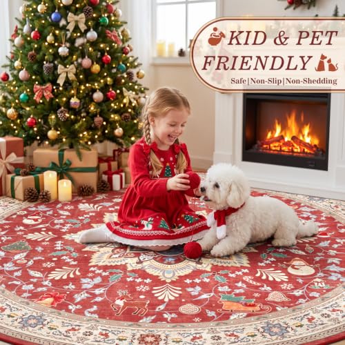 nesrt Round 6Ft Boho Christmas Area Rugs for Living Room Non Slip Washable