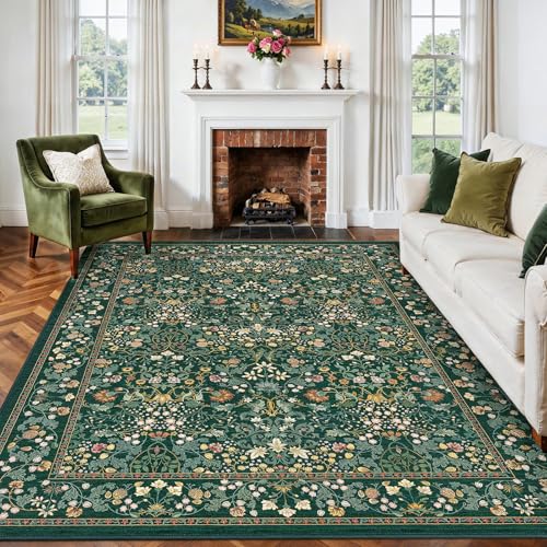 AMADA HOMEFURNISHING 8x10 Washable Area Rugs for Living Room, Non-Slip & Low-Profile Floral Large Area Rug with Durable Edge Binding, Soft Rugs for Living Room, Bedroom, Dining Room
