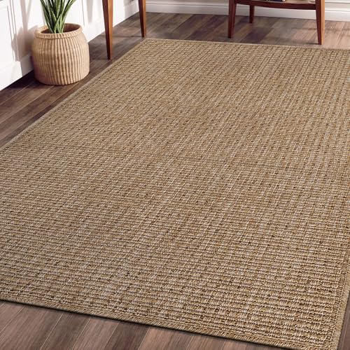 Beverly Rug Easy Jute Natural Rug 6x9 Solid Washable Durable Outdoor Indoor Area Rugs for Living Dining Room Patio Office Stain Resistant Non Shedding Casual Indoor Outside Carpet 6 x 9 Natural
