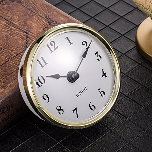 Hicarer 3-1/8 Inch (80 mm) Quartz Clock Insert Fit-up/Insert with Arabic Numeral, Gold Trim, Quartz Movement