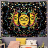 Lifeella Blacklight Sun and Moon Tapestry, UV Reactive Burning Sun Tapestries Glow in Dark Aesthetic Mystic Wall Hanging Colorful (Mutil, 36"×48" (90×120cm))