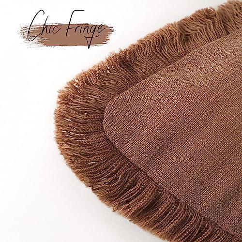 Foindtower Decorative Linen Fringe Throw Pillow Covers 22×22 Inch,Rust