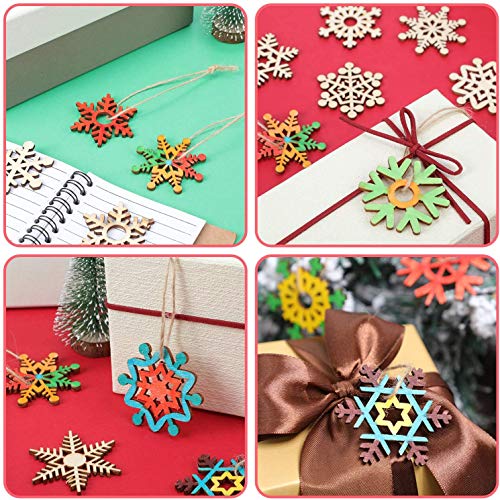 T-Antrix 50pcs DIY Wooden Snowflakes Unfinished Wood Ornaments Cutouts Christmas Wood Snowflake for Christmas Decoration Christmas Tree Hanging Embellishments and Craft DIY with Strings
