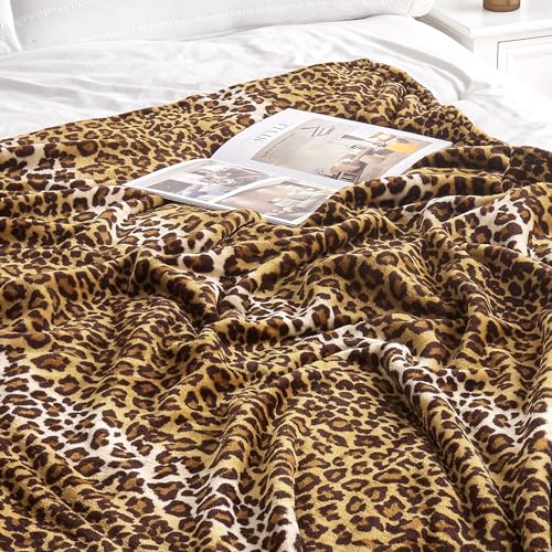 Edenleaf Leopard Print Blanket Fleece Throw for Bed Sofa Travel and Camping, Super Soft Cozy Fluffy Plush Cheetah Print Blanket for All Seasons 50"x60" (Dark Brown)