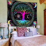 Kanuyee Tree of Life Wall Tapestry - Yin and Yang Sun Moon Star Galaxy Mandala - Black Aesthetic for Room Decor (35''H 47''W)