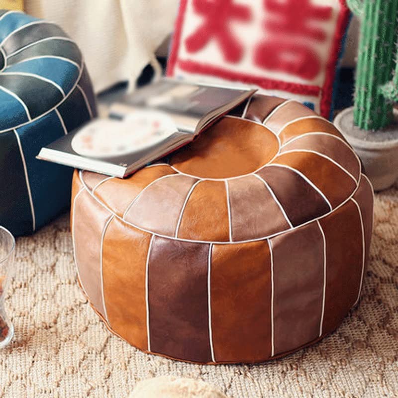 Leather Pouf Cover Sofa Footstool Unstuffed Living Room Bedroom Cushion Covers