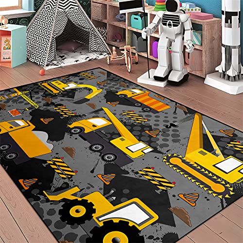 Construction Rugs for Boys Room Play Mat for Cars and Trucks PlayMat Kids Rugs for Playroom Car Carpet for Kids Room Construction Decor for Boys Room,Grey 2'5''×4'