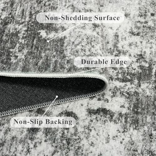 Washable Runner Rug 2x7: Non-Slip Low Pile Hallway Runners Modern Abstract Kitchen Rugs Soft Thin Entryway Carpet Stain Resistant Floor Decor Mat for Bedside Bathroom(Black/Grey/White, 2X7)