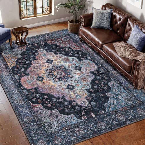 Tangsoo 5x7 Washable Area Rugs for Living Room, Vintage Indoor Non Slip Rug
