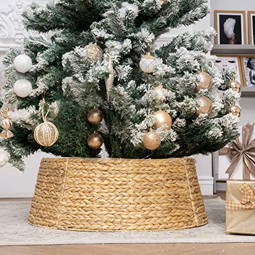Tree Collar - Large to Small Christmas Tree, 28" Christmas Tree Ring Adjustable Water Hyacinth Skirt, Christmas Tree Skirt for Decoration, Base Protection from Pets