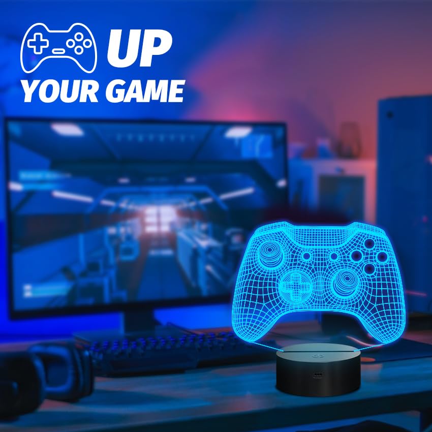 Attivolife Gamepad 3D Illusion Lamp with Remote Control + 16 Color Changing, Game Glowing Water Bottle 14 OZ BPA Free, Best Gift for Boy Men