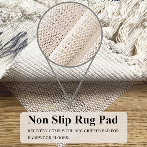 Boho Runner Rug 2'x6', Washable Hallway Rug Runner Non Slip Rubber Backed, Kitchen Farmhouse Area Rug Floor Mat with Tassels, Tufted Woven Cotton Entryway Carpet, Grey