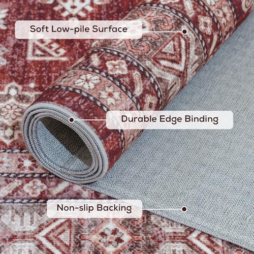9x12 Living Room Rug Washable Non Slip Distressed Large Carpet, Burgundy