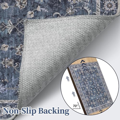 Tangsoo 2x4 Washable Runner Rug for Entryway,Vintage Blue Floral Entry Rug