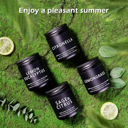 Citronella Candles Outdoor, Scented Candles Soy Jar Candle for Outdoor Patio Indoor Home Scented - Citronella/Lemon Eucalyptus/Lemongrass/Sage & Citrus, Gifts for Father Dad & Men (7oz - 4 Pack)