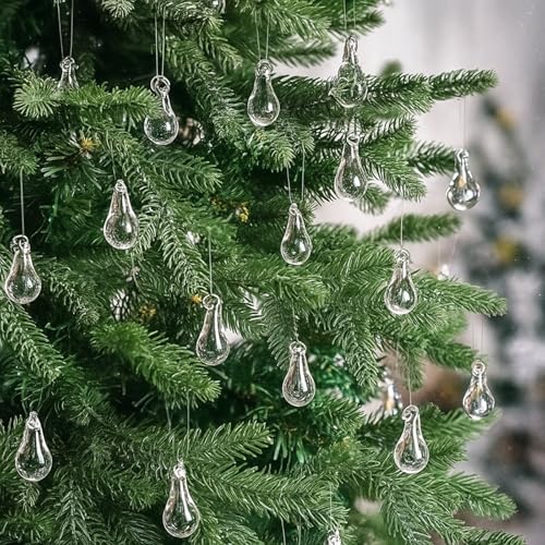 30 Pcs Clear Glass Teardrop Ornaments Christmas in July Crystal Raindrop Hanging Ornaments Crystal Chandelier Drop Pendant Icicles Decorations for Summer Tree Party Supplies (Mini Size)
