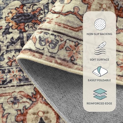Lahome Oriental Kitchen Runners for Hallways, 2.5x10 Washable Runner Rug Non Slip, Soft Hallway Rug Distressed Ultra-Thin Long Carpet for Bathroom Entryway ‎Bedroom Eleanor, Peach/Orange