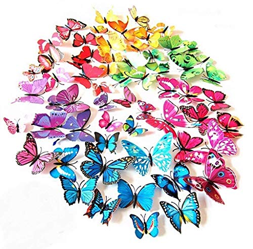 72 Pcs 6 Packs Beautiful 3D Butterfly Wall Decals Removable DIY Home Decorations Art Decor Wall Stickers & Murals for Babys Bedroom TV Background Living Room (72 pcs in 6 Colors)
