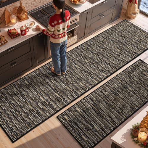 Kitchen Rugs Sets of 2, Non Slip Kitchen Mats for Floor, Black