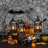 5" Mini Lanterns with Halloween Pattern Glass & Flickering LED Candles for Halloween Decorations, Small Lantern Decorative for Table Centerpiece Party Decor, 8Pack, Hanging Candle Holder Ornaments