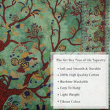 THE ART BOX Tapestry Green Tree of Life Wall Hanging – Indian Cotton Full Size Bedspread, Picnic Sheet, Wall Decor, Blanket, Wall Art for Bedroom (Full, 85x90 Inch)