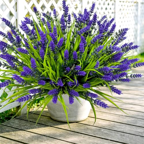 TSTWETO Artificial Plants Outdoor, 22 Bundles Fake Flowers UV Resistant Outdoor Artificial Lavender Flowers, Plastic Faux Plants for Porch Garden Planter Yard Window Box