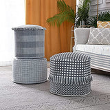 MOCOFO Decoration Pouf Cover Unstuffed Round for Living Room, Cotton Woven Poufs ，Ottoman Foot Stool（Grey Stripes,40x40x25cm）