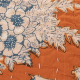 Creative Co-Op Square Cotton Voile Printed Pillow with Florals, Hand-Embroidered Kantha Stitch and Chambray Back, Gold with Blue and White