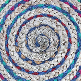 SIMPLIHOME Margo Round Pouf 20 in Wide Handwoven Jute and Cotton Braided Ottoman in Multi-Blue, Boho-Style Footstool or Extra Seating for Living Room with Polystyrene Bead Filling, Assembled