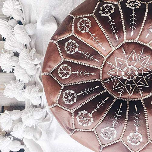 Ottoman Footstool Pouf Ottoman,Moroccan Footstool Unstuffed Leather Comfort Cushion Cover Round Bean Bag Chair Large Footrest Boho Decor-e 50x40cm(20x16inch)(A 50x40cm(20x16inch)