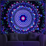 Amonercvita Blacklight Tapestry Trippy Mandala Tapestries UV Reactive Galaxy Stars Tapestry Psychedelic Neon Tapestries Wall Hanging Hippie Black Light Poster for Bedroom