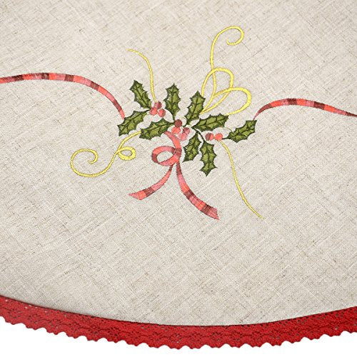 Grelucgo 21 Inches Christmas Holiday Small Tree Skirt for Mini Tabletop or Pencil Tree 2 to 3 Feet, Double Thickness, Embroidered