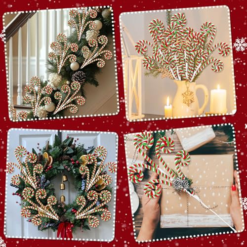 RINOLY 6 Pcs Christmas Tree Topper,17 in Red and Green Candy Cane Christmas Tree Picks,Curly Woolen Christmas Tree Decorations Candy Cane Ornaments for Holiday Decors Vase Filler