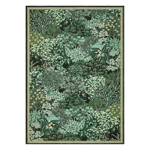 GarveeHome Forest Rugs 5x7, Green Washable Area Rugs for Living Room 5x7, Botanical Low Pile Non Slip Stain Resistance Woodland Rug for Farmhouse, Bedroom, Dining Room