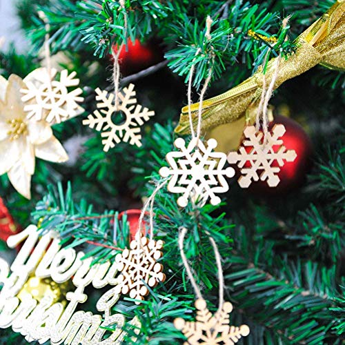 T-Antrix 50pcs DIY Wooden Snowflakes Unfinished Wood Ornaments Cutouts Christmas Wood Snowflake for Christmas Decoration Christmas Tree Hanging Embellishments and Craft DIY with Strings