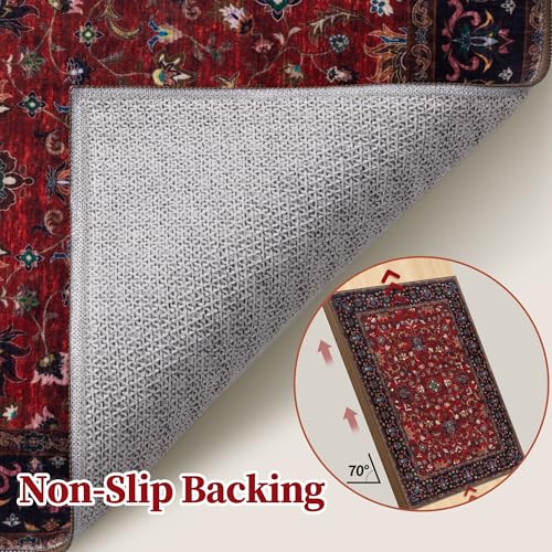 Tangsoo Oriental 4x6 Washable Area Rug for Living Room, Non Slip Rug Red