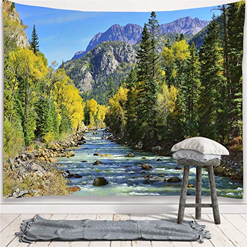 YISURE Nature Mountain Forest Tapestry, Scenic Green Pine Tree Waterfall Landscape Wall Hanging Tapestries for Home Office Dorm Indoor and Outdoor Decoration, 60(W) x40(L) Inch