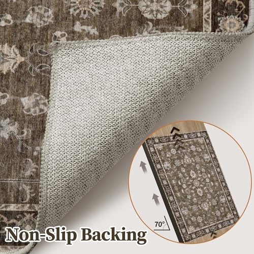 Tangsoo 3x5 Washable Rug,Vintage Brown Floral Throw Entryway Rugs Non Slip