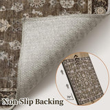 Tangsoo 3x5 Washable Rug,Vintage Brown Floral Throw Entryway Rugs Non Slip