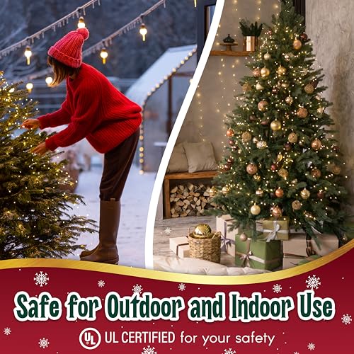 Clear Warm White Christmas Tree Lights - 6.3 ft String of 35 Incandescent Mini Bulbs Multifunctional Lighting Modes, for Decorative, Bedroom, Outdoor, Xmas Twinkle Lights with Green Wire Total 6.6 ft