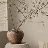 Wabi Sabi Pottery Vase, Brown Ceramic Vase for Home Decor - Handmade Rustic Farmhouse Centerpiece with Organic Texture, Neutral Table & Shelf Decor Vase (Small)