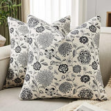 Botanical Throw Pillow Covers Set of 2, 24x24 Inch Black